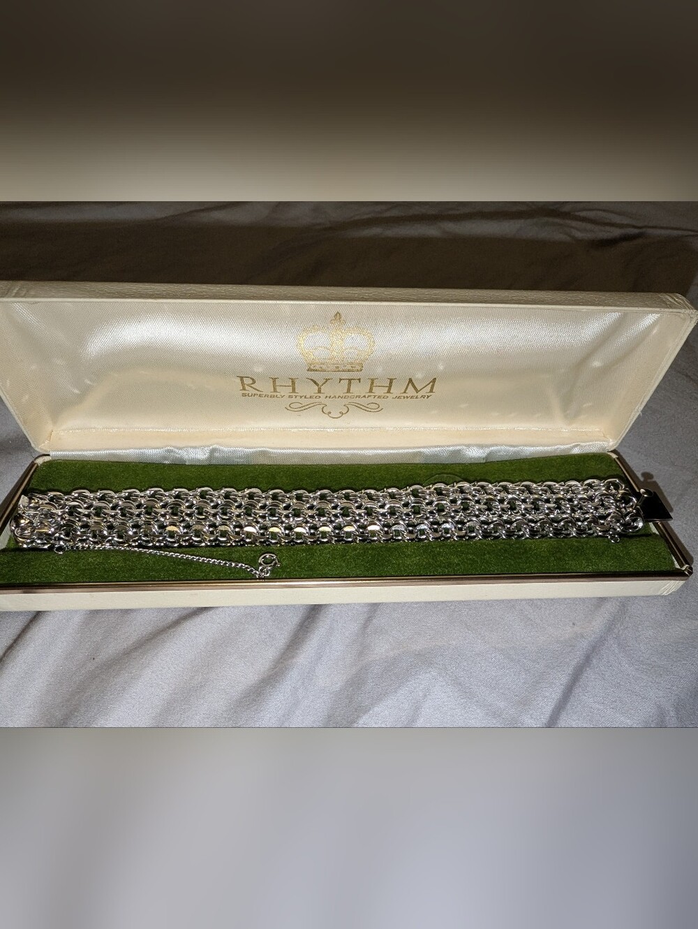 VTG NOS Sterling RHYTHM 3-Row Link 1"W Bracelet in Orig.Box 51 Grams - Picture 3 of 9